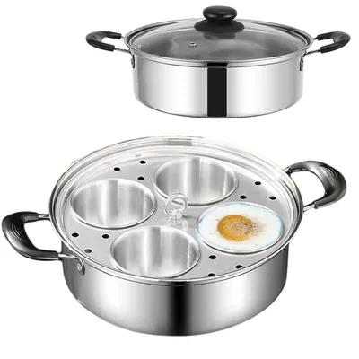 Produktbild von Edelstahl Kochtopf 20 cm, Multifunktions Eierkocher Topf aus 304 Edelstahl, Dampfgarer mit Einsatz, für Induktion Gasherd & Elektroherd