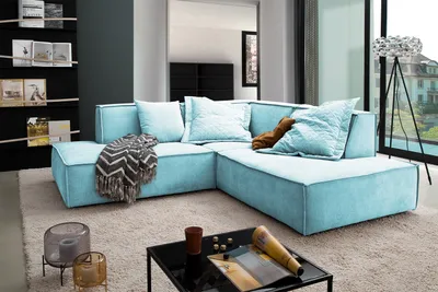 Produktbild von KAWOLA Sofa SAMU Ecksofa Stoff hellblau Recamiere rechts