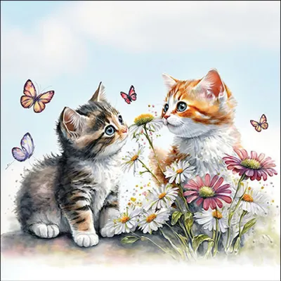 Immagine prodotto di Tovaglioli di carta 33x33 cm, 3 veli, con motivo gatti e fiori, 20 pezzi