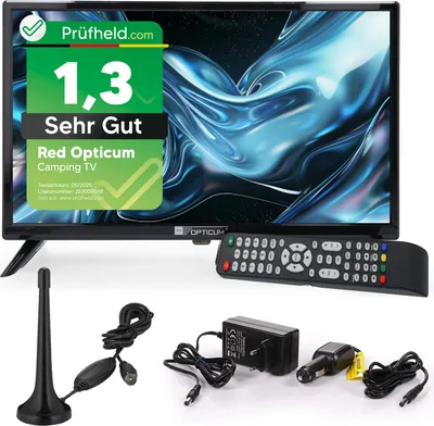 Produktbild von Red Opticum Camping Fernseher 19 Zoll (48cm) LED LE19T30921, KFZ Adapter, DVB-T Antenne, 12V/230V Betrieb, Triple Tuner (DVB-C/-S2/-T2), CI+ Steckplatz, USB 2.0, HDMI, PVR-Funktion, 1366x768 Pixel (HD ready), Hotel-Modus, EPG