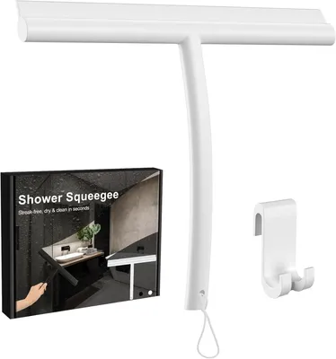 Produktbild von Duschabzieher Silikon, Tragbarer Fensterabzieher, für Badezimmer, Spiegel und Glasreinigung, Weiß