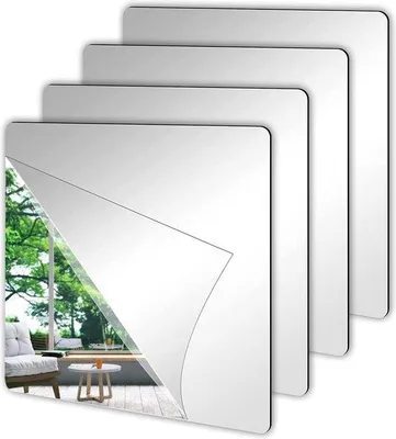 Produktbild von Spiegel Set - Silberfarben - 20CM - 4 Stücke - Überprüfungsset - Große Plakspiegel - Wandspiegel - Acryl - Große Plakspiegel