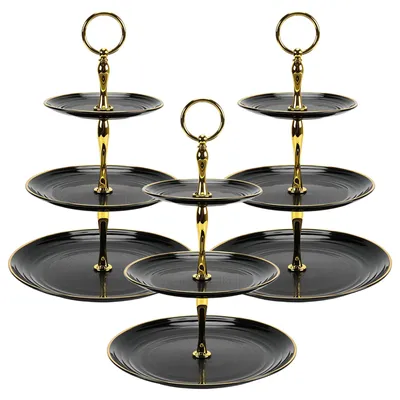 3-stufige Kuchenplatte, schwarz/gold, Kunststoff, 34 cm