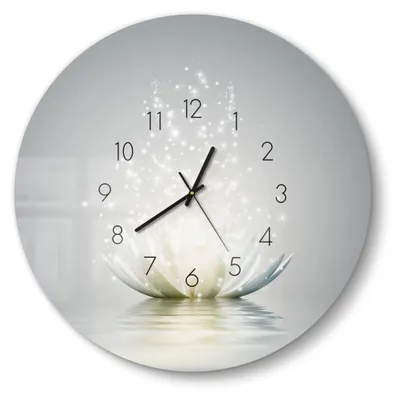 Produktbild von DEQORI Glasuhr Ø50 cm Zahlen 'Funkelnde Lotusblüte' Wanduhr Glas Uhr Design leise