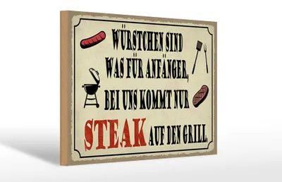 Produktbild von Holzschild Spruch 30x20cm bei uns kommt Steak auf Grill