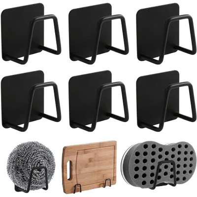 Produktbild von Küche Schwammhalter 6 Stück Schwammhalter Küche, Schwammhalter ohne Bohren, Edelstahl Küchen Schwarz für Schwamm, Topfkratzer, Spülbürste