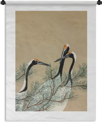 Produktbild von MuchoWow® Wandteppich Wandbehang Kranich - Japan - Blätter - Vintage 60x80 cm Tapisserie Dekoration Wandtuch - Decke - Wandtücher - Wohne