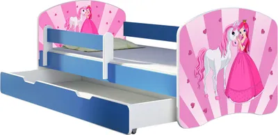 Produktbild von ACMA Jugendbett Kinderbett Junior-Bett Komplett-Set mit Matratze Lattenrost und Rausfallschutz Blau 08 Princess 140x70 + Bettkasten