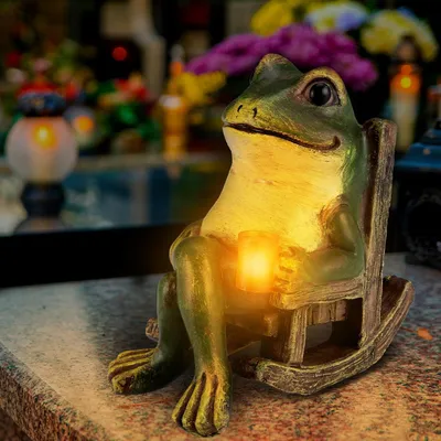Produktbild von Froschfiguren Garten Outdoor Tierfigur Dekoration Solar mit LED-Lichtern Harzornamente für Terrasse Rasen Haus Garten