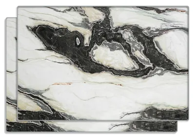 Produktbild von Wallario Frühstücksbrettchen 2er Set aus Glas, je 20 x 30 cm, mit rutschfesten Füßen, Motiv Schwarz-Weiße Marmor-Optik