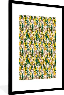 Produktbild von MuchoWow® MuchoWow® Gerahmtes Poster Blumen - Gelb - Collage 60x90 cm - Poster mit zchwarzem Bilderrahmen - Dekoration - Wandposter Wohnzimmer - Hochwertig