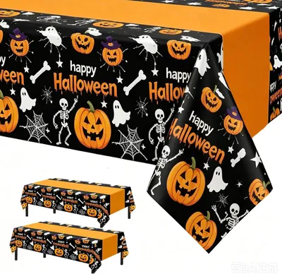 Produktbild von 2er-Pack Halloween Tischdecke Kunststoff - Einweg Tischdecke - 137x274cm - Halloween Tischdeko - Halloween Party Deko - für drinnen und draußen