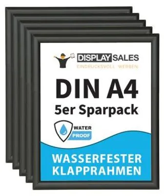 Produktbild von Wasserfester Klapprahmen DIN A4 schwarz 25mm (5 Stück)