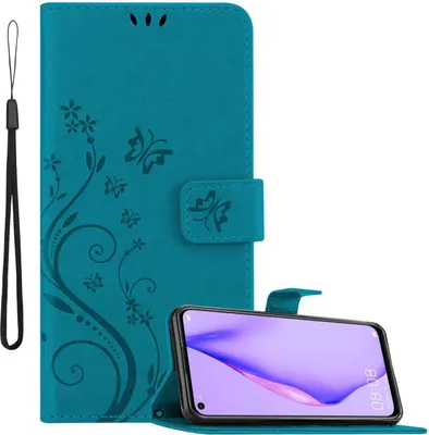 Immagine prodotto di Cadorabo cover per Huawei P40 LITE 5G / NOVA 7 SE in BLU FLOREALE Cover protettiva in design floreale con chiusura magnetica, funzione stand e slot per carte Flip Case Flower Cover Etui Handy Klapp Hülle Book Tasche
