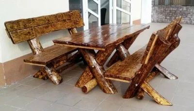 Produktbild von Casa Padrino Gartenmöbel Set Rustikal Tisch + 2 Garten Bänke - Eiche Massivholz - Echtholz Möbel Massiv
