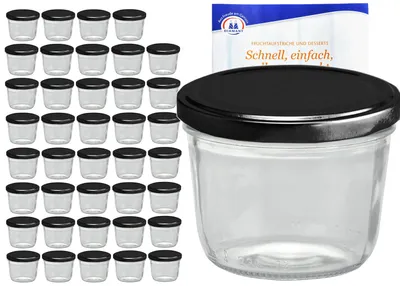 Image de lot de 40 pots de 230 ml avec couvercle noir et livret de recettes Diamant Gelierzauber