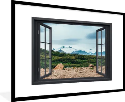 Produktbild von MuchoWow® MuchoWow® Gerahmtes Poster Aussicht - Berge - Gras 90x60 cm - Poster mit zchwarzem Bilderrahmen - Wanddekoration - Fotos