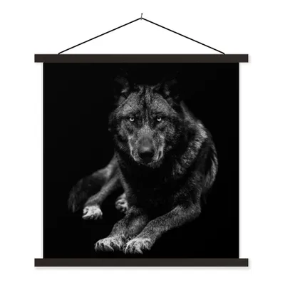Produktbild von MuchoWow® Textilposter Tiere - Wolf - Schwarz - Weiß - Porträt 60x60 cm mit schwarzem Rahmen - Posteraufhänger
