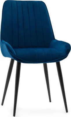 Produktbild von NEW HOME Stuhl LUCA gespolsterter Esszimmerstuhl Wohnzimmerstuhl mit Steppung - dunkelblau schwarze Beine - moderne Samt Velours Möbel