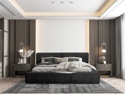 Produktbild von Polsterbett Doppelbett LEXIE 180x200cm in Stoff Riviera Schwarz
