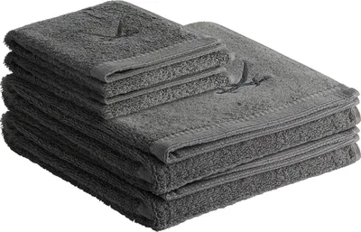 Produktbild von Sansibar Handtuch Frottier-Serie Classic Nr. 1 (Set, 4-tlg), hochwertige Ton-in-Ton Säbelstickerei, anthrazit