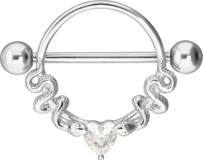 Produktbild von Chirurgenstahl Nippelpiercing KRISTALLHERZ + 2 SCHLANGEN