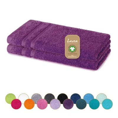 Produktbild von Lavea® 2er Set Gästehandtücher 30x50 cm, weich, saugstark, 100% Baumwolle, Frottierserie Bali, waschbar 60°C, trocknergeeignet - Lila