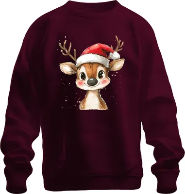 Produktbild von Rentier Weihnachten Aquarell süß Kinder Geschenk Niedlich Vintage Uni Sweatshirt Pullover, Burgundy, 3XL