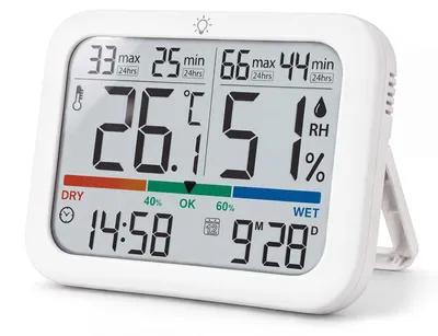 Obrázek produktu pro Vnitřní teploměr a vlhkoměr s LCD displejem a podsvícením