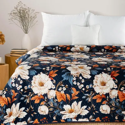 Produktbild von Tagesdecke FIORA mit Blumenmuster blau 170x210 cm