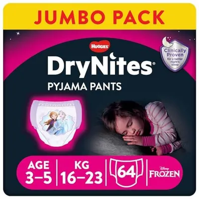 Obrázok produktu pre Huggies DryNites plienky pre dievčatá od 3 do 4 rokov (12-21 kg) mesačné balenie 64 ks.