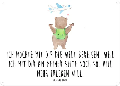 Produktbild von Mr. & Mrs. Panda wandtafel Bär Flugzeug DIN A4 - Weiß - Geschenk, Freund, für Freundin, Frauen, tafel, Schild, Liebesgeschenk, Magnetschild, Valentinstag, Wandbild