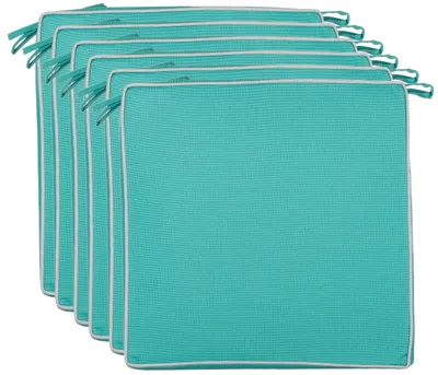 Productafbeelding van set van 6 Zitkussens 40x40x4 cm – Water- en vuilafstotende stoelkussens met bindbanden en bies – Voor binnen en buiten – Turkoois