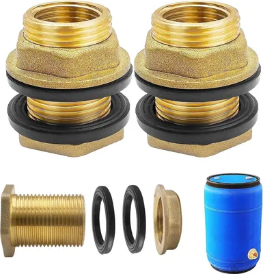 Produktbild von Wassertank-Bulkhead-Fitting, Messing, 35,6 mm, mit Dichtungsringen, 2 Stück Set für Regentonne