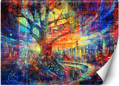 Immagine prodotto di Murale XXL albero astratto colorato carta da parati per pareti 400x280 cm colore Viola tema Astratti