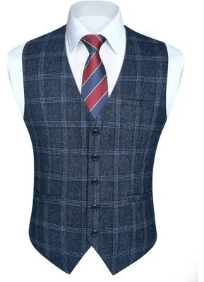 Produktbild von Herren Weste Kariert Baumwolle Hahnentritt Formell Klassisch Blau XS