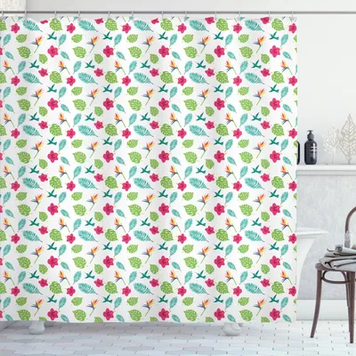 Obrázok produktu pre ABAKUHAUS Exotická sprchová záves, kvetinový motív, farebná kompozícia z ibišteka, monstera a listov papradia, 175 x 180 cm, viacfarebná