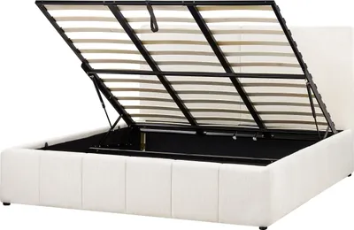 Produktbild von BELIANI Bett mit Bettkasten Cremeweiß Stoff Gepolstert Gesteppt 180 x 200 cm Lattenrost Hochklappbar Hohes Kopfteil Modern Schlafzimmer Polsterbett