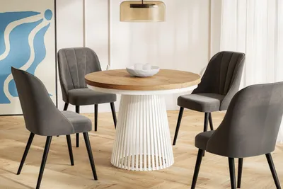 Immagine prodotto di Tavolo da Pranzo Allungabile, Tavolo da Cucina Rotondo, Stabile Costruzione con Gambe in Metallo, Diametro 100 cm, Craft, Collezione Nero