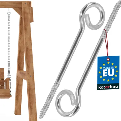 Zdjęcie produktu dla KOTARBAU® Hak Huśtawkowy Sufitowy ⌀ 10 x 230 mm Hak do Mocowania Huśtawki Zawijany Wkręcany Stalowy Nierdzewny Zestaw 2 SZT