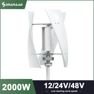 Obrázok produktu pre Vertikálna veterná turbína, 2000 W, 24 V – Biela hliníková veterná elektráreň s 3 nylonovými lopatkami a magnetmi