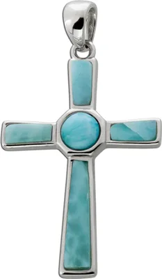 Produktbild von Kreuz Larimar Anhänger Silber 925 hellblaue Edelsteine