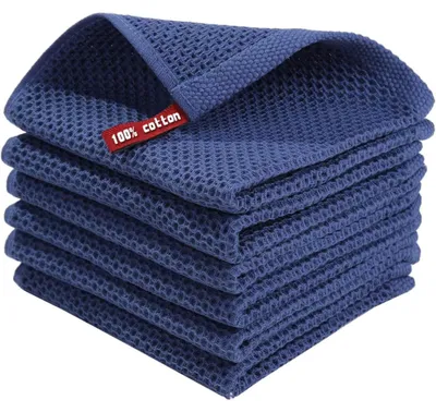Productafbeelding van Katoenen washandjes, set van 6, 33x33 cm, voor huishoudelijk gebruik, marineblauw, 33x33 cm