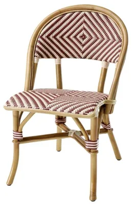 Produktbild von Casa Padrino Luxus Rattanstuhl Naturfarben / Burgundy / Weiß 46 x 60 x H. 83 cm - Wintergarten Möbel
