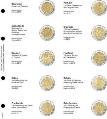 Produktbild von Lindner 1118-11 Vordruckblatt 2 EURO Gedenkmünzen chronologisch: Slowenien 2013 - Griechenland 2013