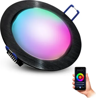 Produktbild von SSC-LUXon RX-3 LED Einbauleuchte schwarz rund flach - inkl. GX53 smart LED 6W RGB CCT - Deckeneinbauspot kompatibel mit Alexa, Siri & Google