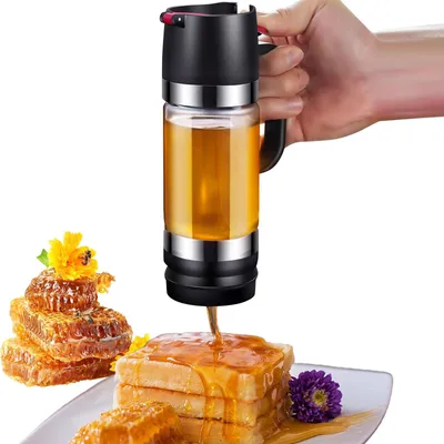 Produktbild von Edteanu Honigspender 9 OZ Honigspender Glas, Honigspender Tropffrei Glas 300 ML Sirupspenderglas mit Henkel für Honig, Sirup, Ahornsirup, Marmelade, Kaffee und Tee, Schwarz