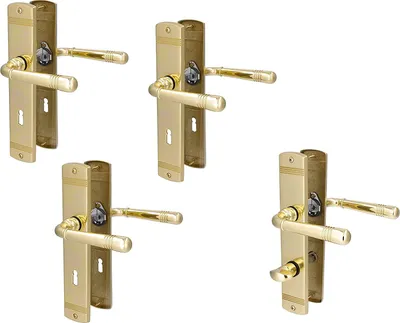 Produktbild von Türbeschlag 4er Set, Messing poliert für 3 x Zimmertüren und 1 x Bad/WC Türe, Türklinke Türgriff Türbeschlag