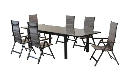 Produktbild von Merxx Gartenmöbelset Trivero 7tlg., 6 Klappsessel, 1 Ausziehtisch 200 (300) x 110 cm - Aluminium/Textil