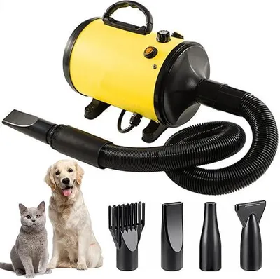 Produktbild von Blower Hundefön Sehr Leise, 2800W Hundefön Hundetrockner Einstellbare Geschwindigkeit, Professioneller Haartrockner Hunde Föhne, Tierfön Pet Dryer Hundepflege-Trockner-Gebläse mit 4 Düsen und Schlauch